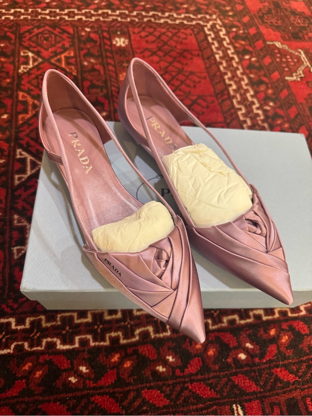 Prada Satin Rose Cutout Ballerina Flats NEW NIB - Picture 2 of 7